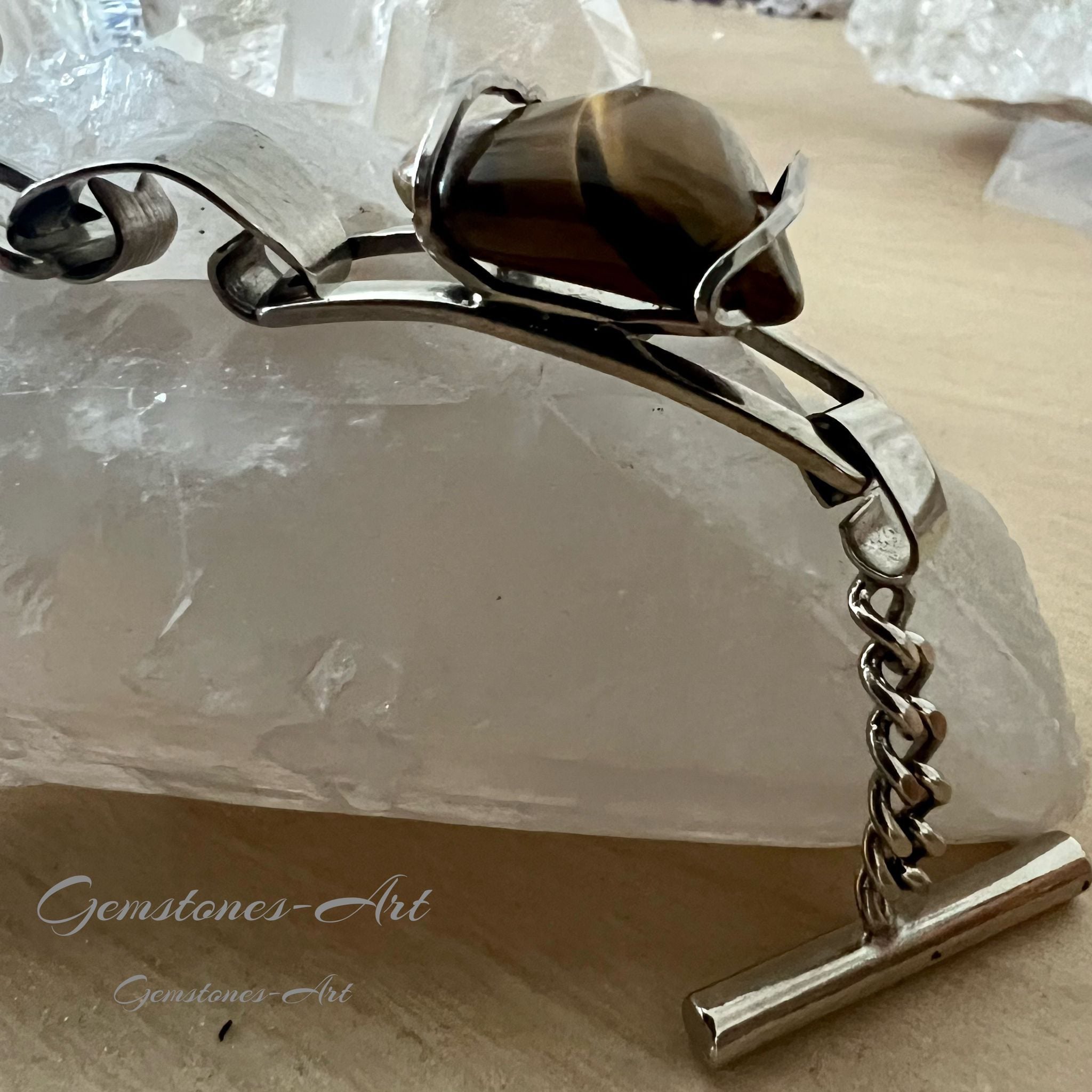 Armband Tijgeroog met kapittelslot  zilver (Handmade) image 0