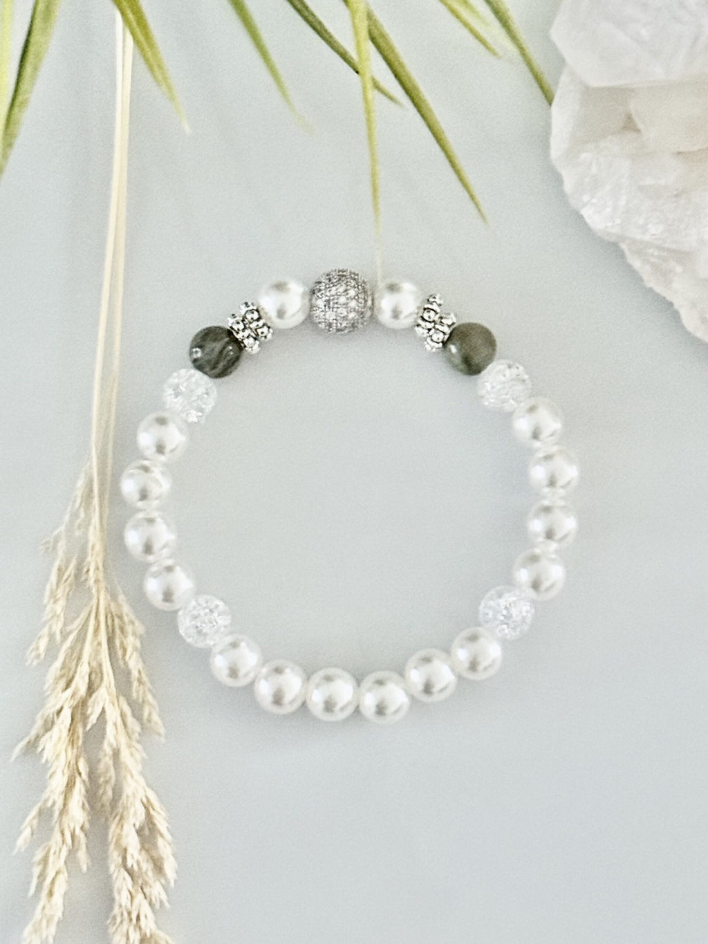 Dames armband zoetwater parel “groen agaat, ice &amp; fire” image 0