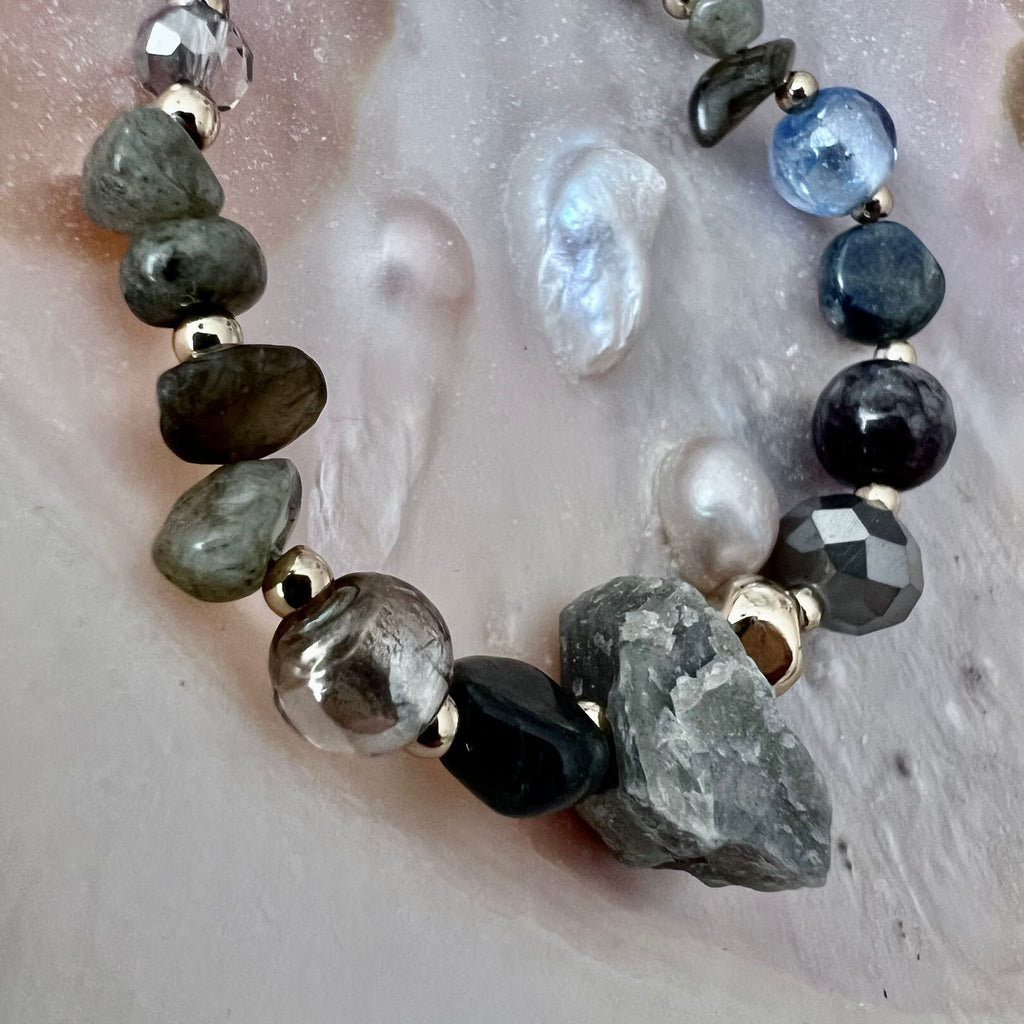 Dames armband - Labradoriet met agaat image 1