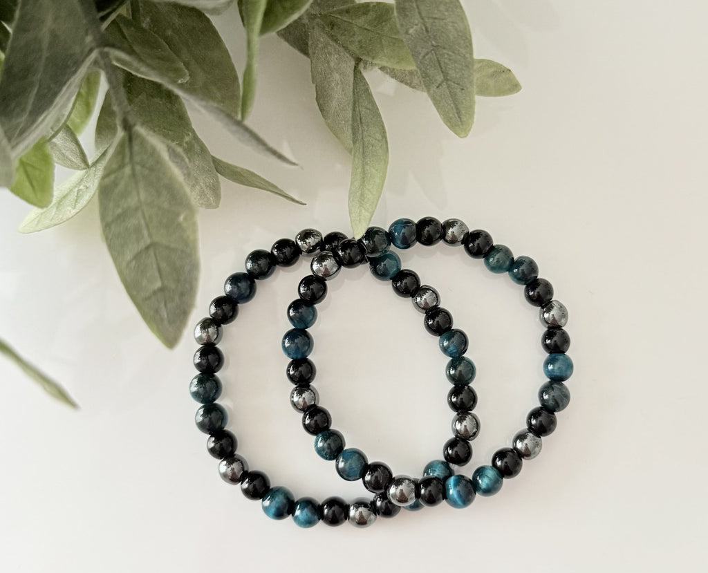 Herenarmband - obsidiaan, hematiet, valkenoog image 0