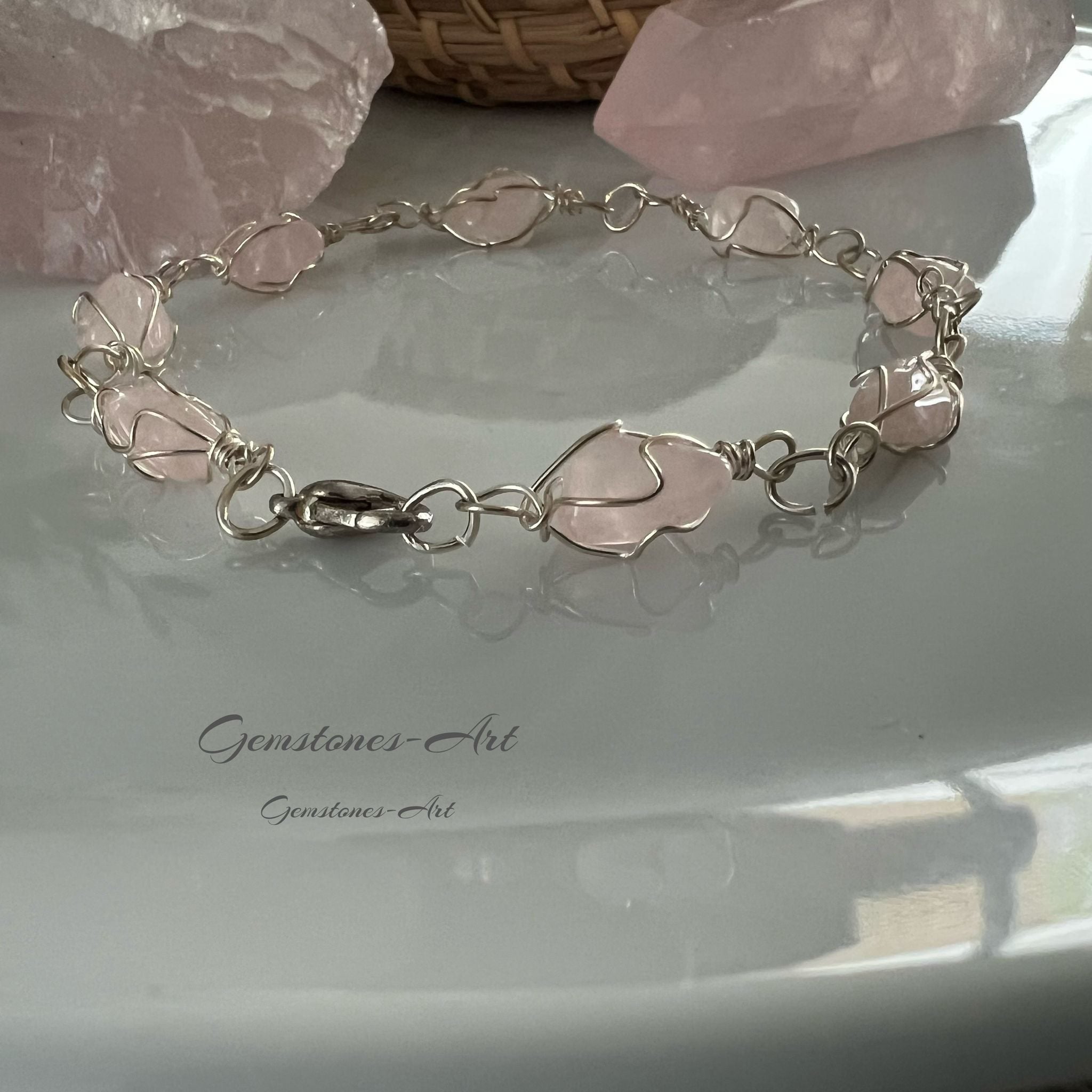 Enkelband / armband Rozenkwarts (omwikkeld met zilverdraad) image 1