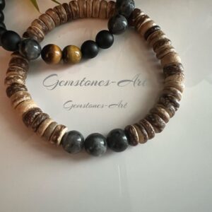 Armband Kokos met labradoriet - (handmade)