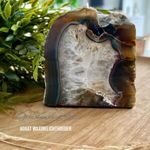 Waxinelichthouder Agaat (achterkant ruw) voorkant gepolijst