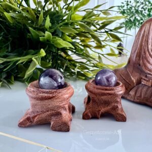 Amethist bol (2.5 cm) plus houten houder