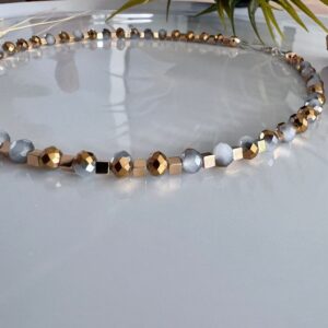 Dames ketting Czech Glaskraal goud/lichtgrijs ( Handmade)